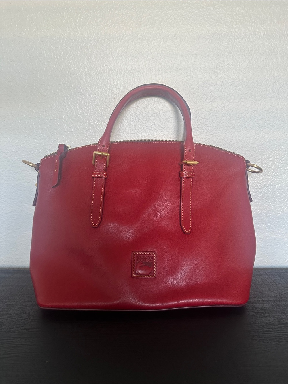 Dooney & Bourke Red Leather Satchel with Gold Hardware